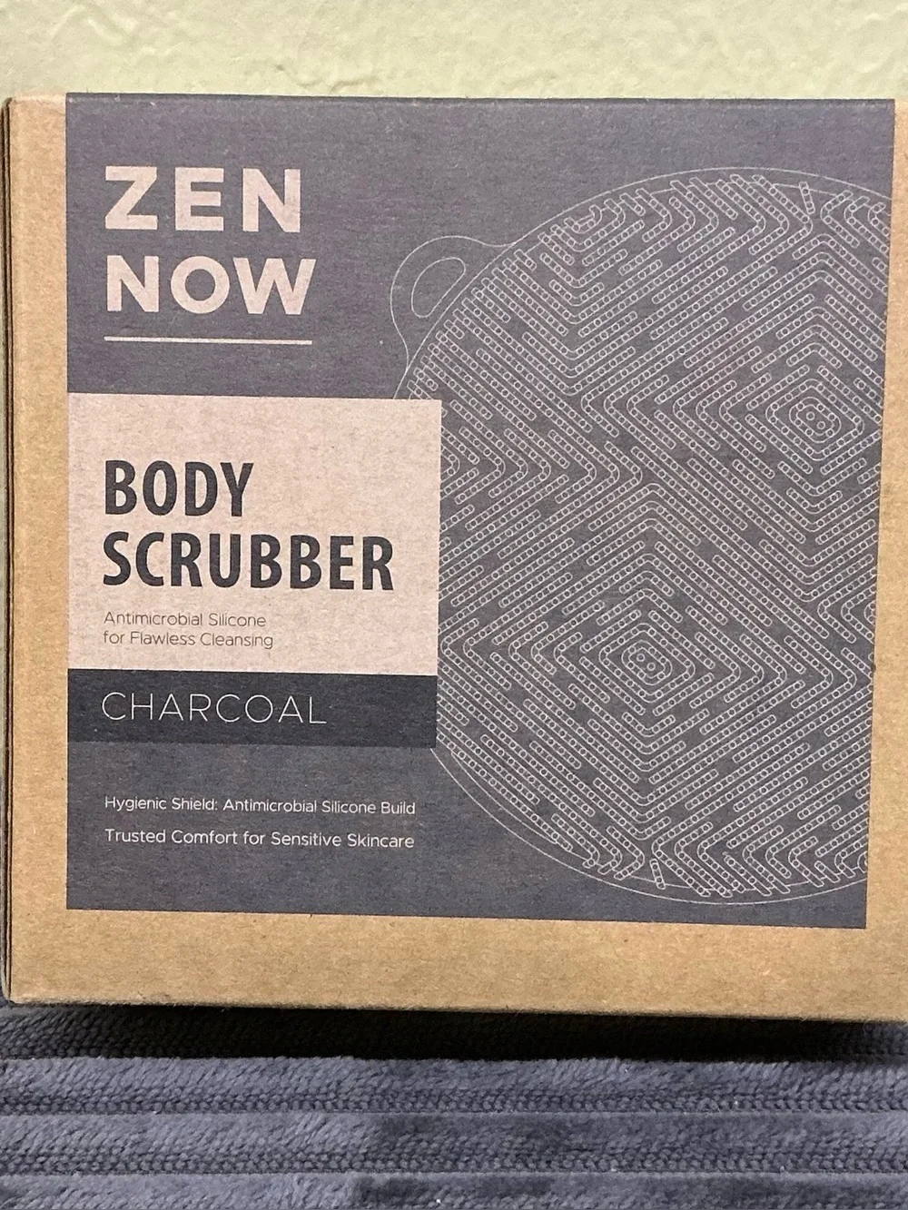 Zen Now Charcoal Antimicrobial Silicone BodyScrubber Exfoliating ShowerBrush NIB